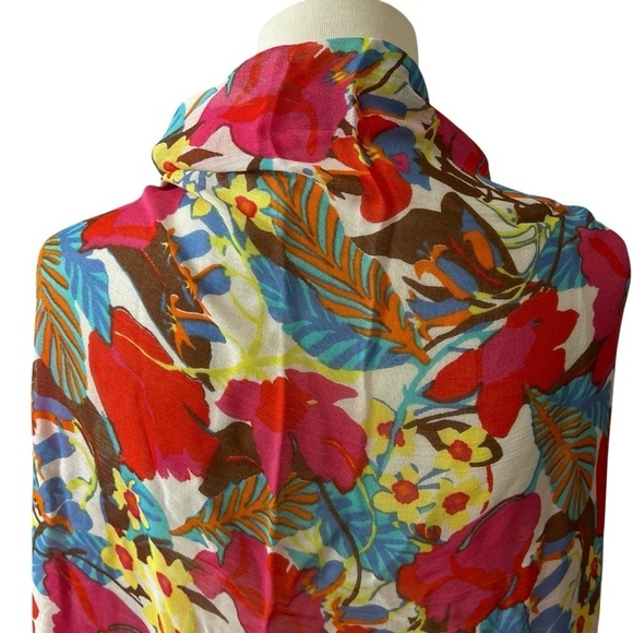 J MCLAUGHLIN GISELLE SCARF 50X50 FRINGE DRAPE FLORAL ARTSTY CHIC MODAL SILK - Picture 6 of 12